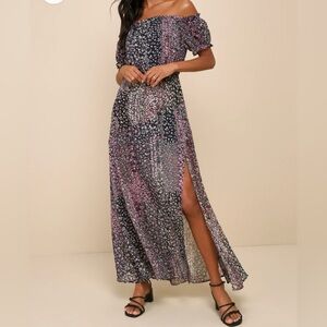 Neva Navy Blue Floral Print Off-the-shoulder Maxi Dresss. Size Small.